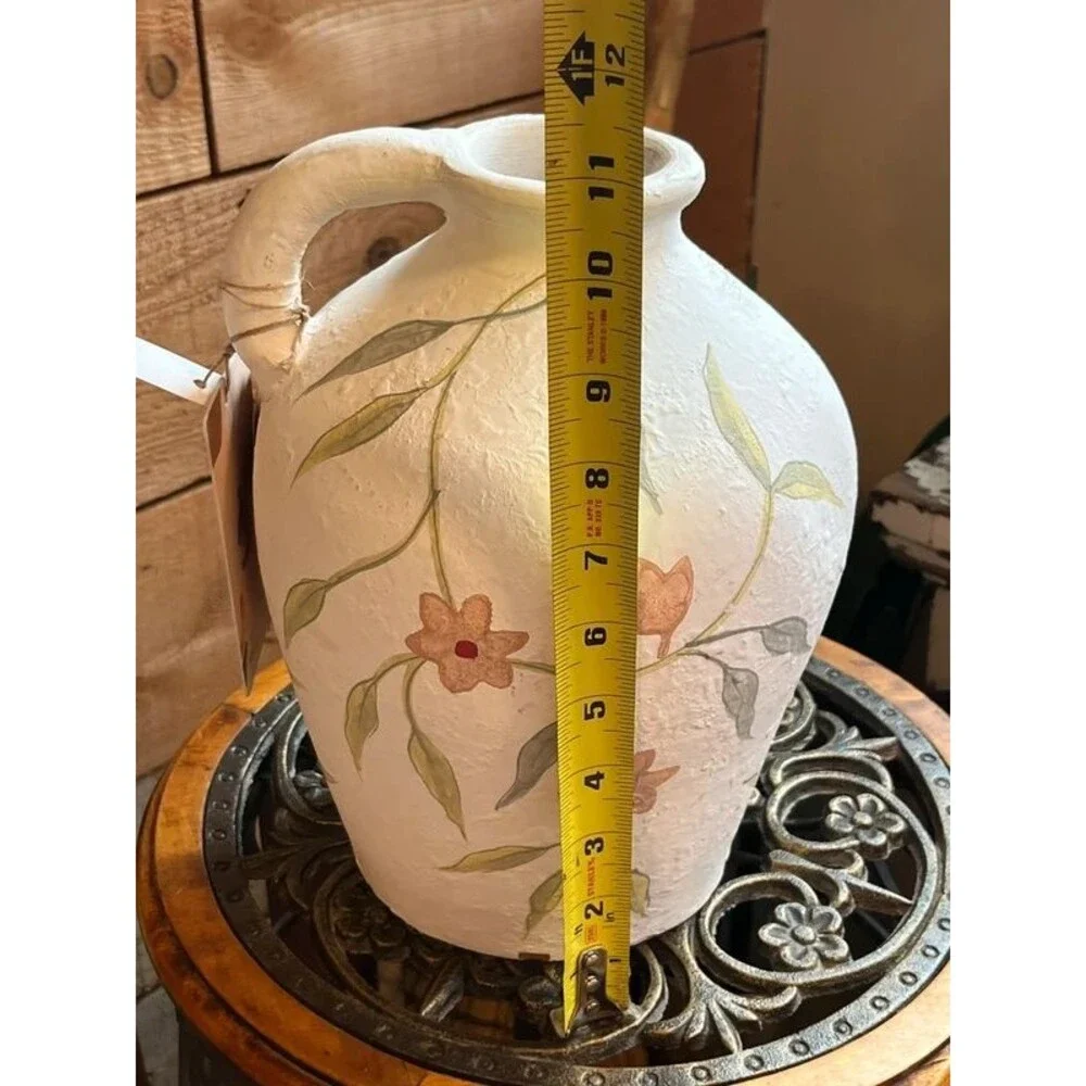 Handcrafted Terracotta Floral Jug Vase Farmhouse Cottagecore Vase | Textured
